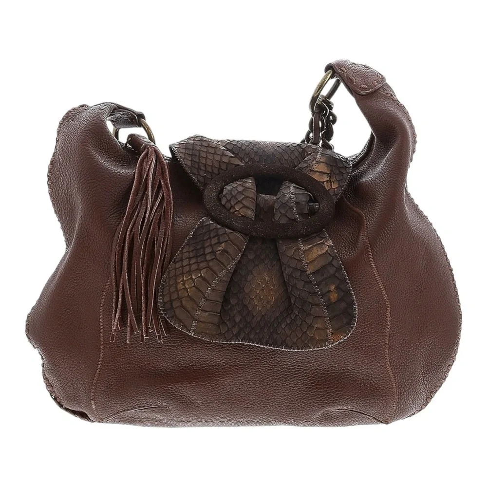 Carlos Falchi Chocolate Brown Leather Hobo with Braided Strap